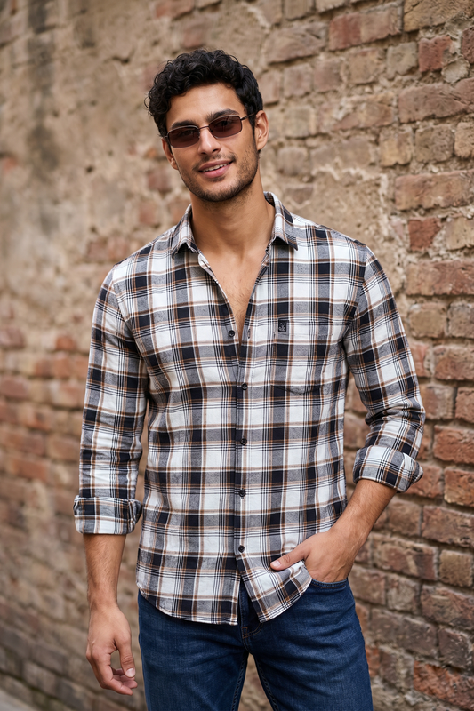 Stylish Check Shirt for Men | White Brown Black | Casual Smart Look FABCK
