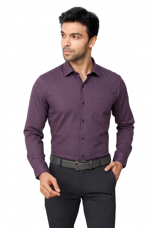 Atlance Wine Color Striped Slim Fit Shirt for Men-FRM