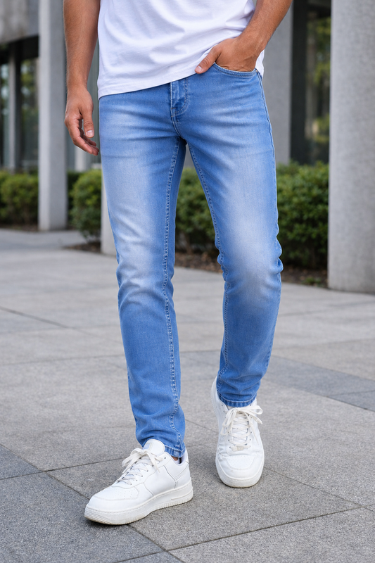 Narrow Fit Sky Blue Jeans Men | Casual Light Wash