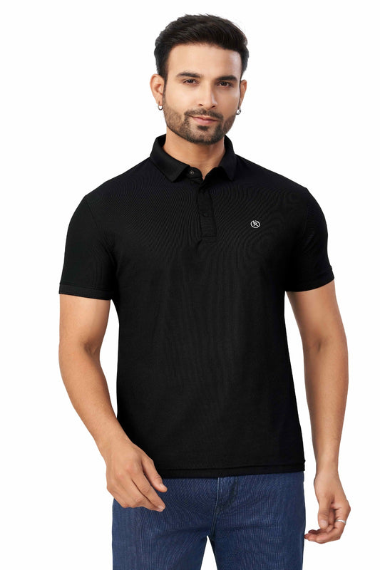 Black Plain Collar T-Shirt | Half Sleeve Sinker Fabric | Casual & Sports Wear