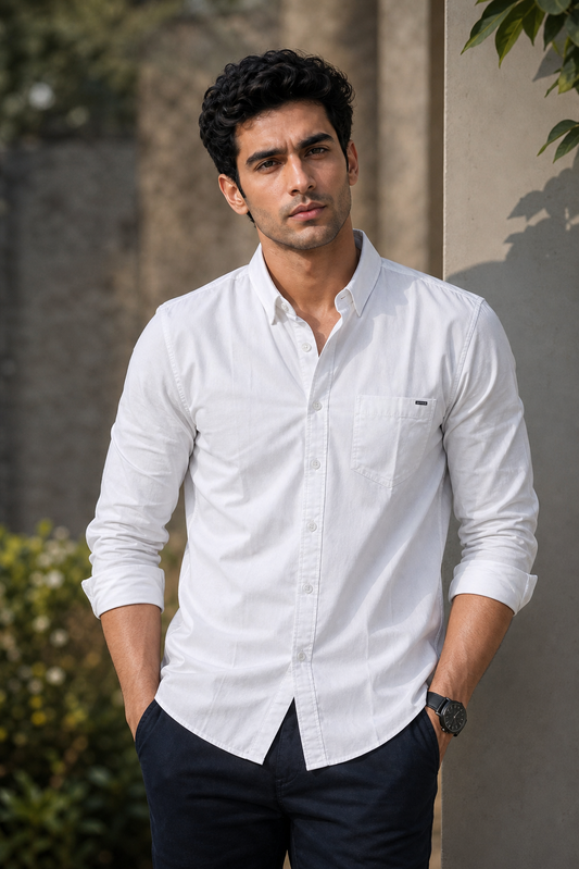 Men Classic Solid White Shirt | Cotton Fabric
