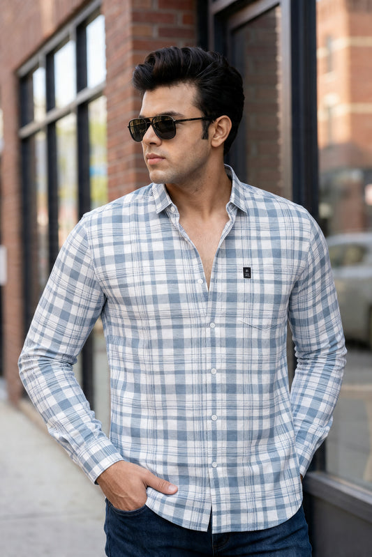 Pastel Blue Check Shirt for Men – Premium Casual Collection WON