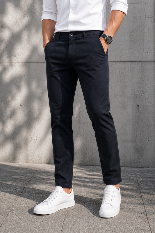 Men Premium Black Structured Chinos - Textured STAR