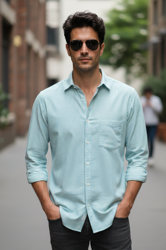 Men Pista Color Striped Cotton Shirt for Men | New Casual Collection-251167774