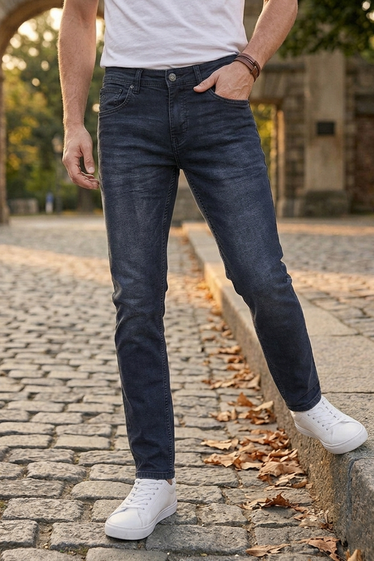 Men Z Black Narrow Fit Denim Jeans | Premium Faded Wash