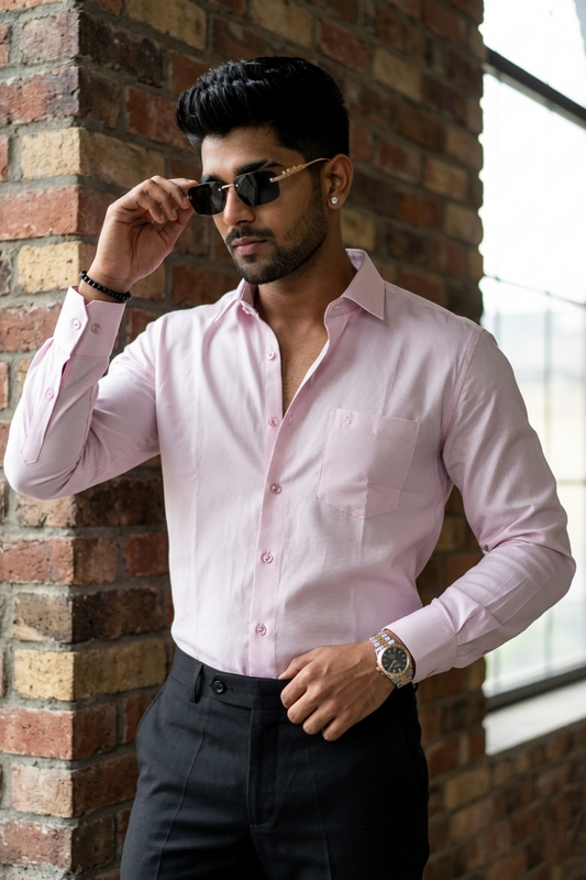 Atlance | Premium Pink Micro-Textured Cotton Formal Shirt-FRM