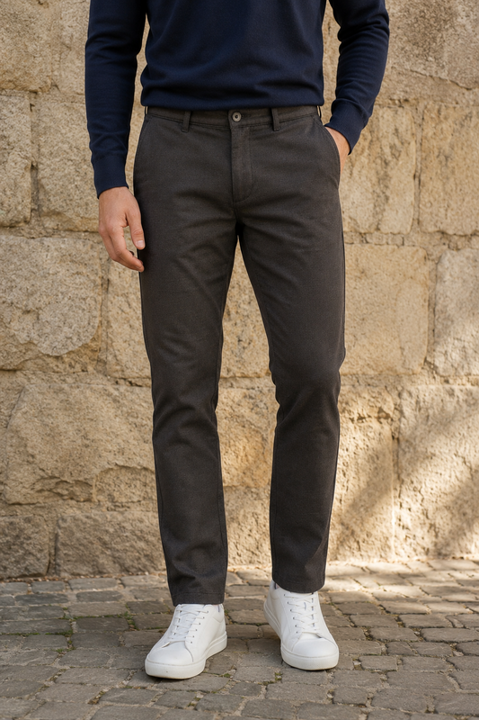 Men Olive Textured Narrow Fit Structure Pants for Men | Office & Casual Wear