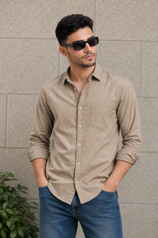 Men Premium Fawn Solid Casual Shirt for Everyday Wear OXF
