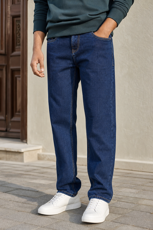Men Dark Blue Straight Baggy – Casual Denim Pants