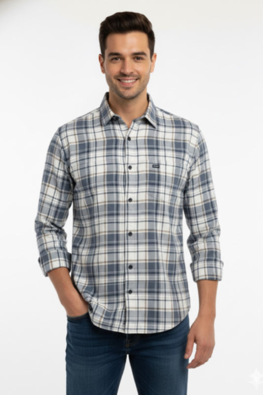 Men Casual Check Shirt in Dark Grey Color