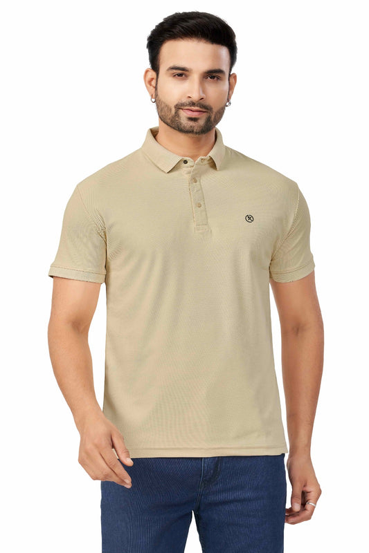 Cream Plain Collar T-Shirt | Half Sleeve Sinker Fabric | Casual & Sports Wear
