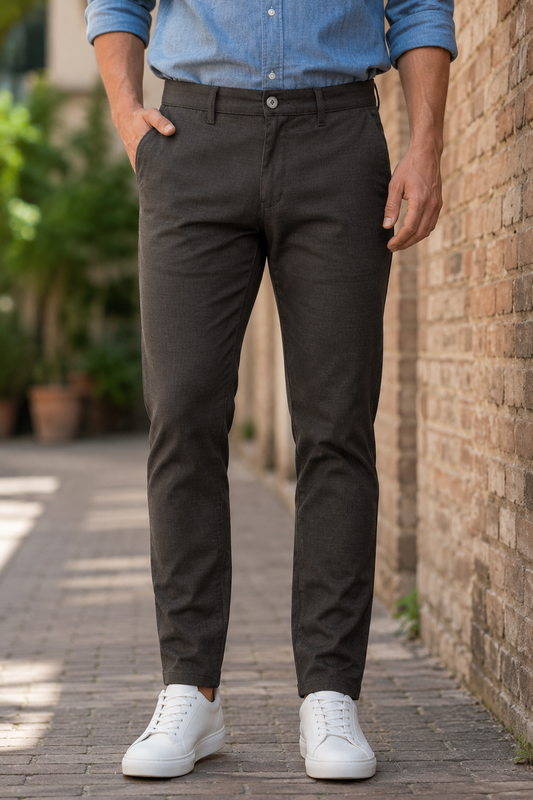 Men Slim Fit Brown Textured Structure - Premium Cotton Trousers