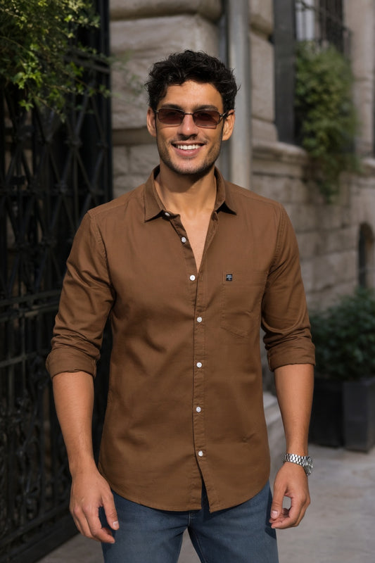 Men Slim Fit Khakhi Cotton Casual Shirt - Premium Smart-Casual Wear JK