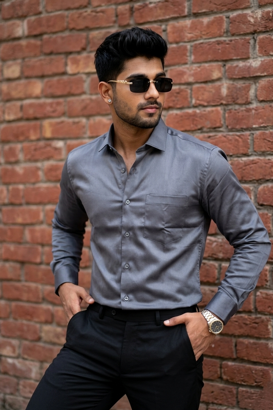 Men Grey Wedding & Party Wear Formal Shirt - Atlance-FRM