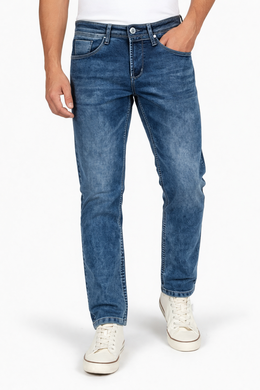 Classic Light Blue Wash Slim Fit Jeans – Comfortable Men Denim Pants 261053245