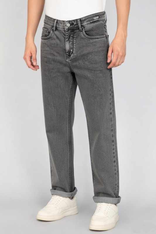 Men Light Grey Straight Fit Jeans – Casual Denim Pants Baggy