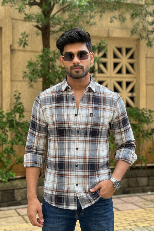 Brown Checks Cotton Shirt for Men - Stylish Multi-Color FABCK