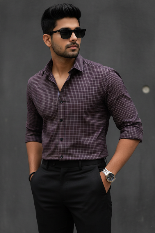 Atlance Wine Checkered Men Shirt – Formal Wear-FRM