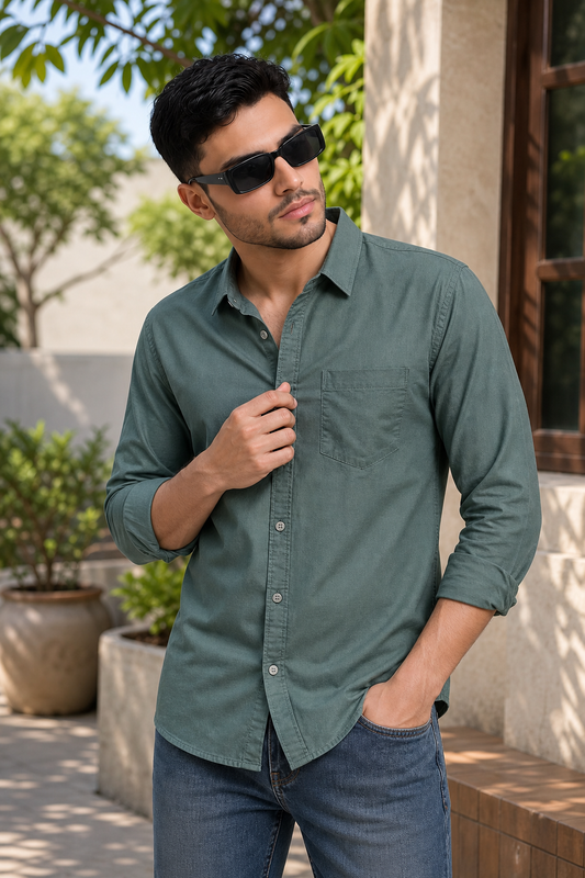 Men Premium Green Solid Casual Shirt for Everyday Wear OXF
