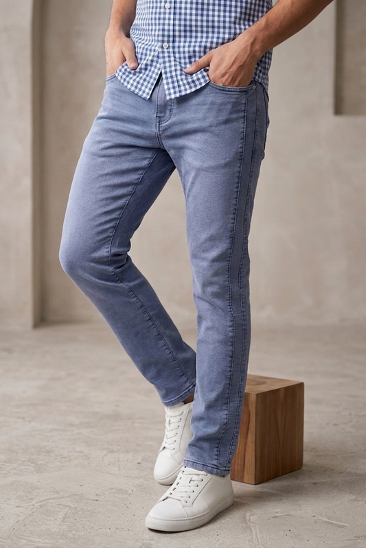 Men Light Blue Narrow Fit Jeans | Sulphur Plain-18