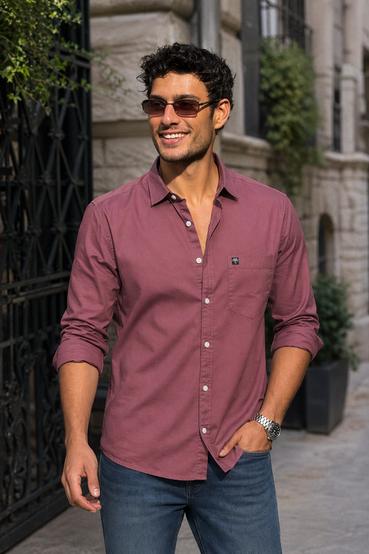 Men Slim Fit Dark Onion Cotton Casual Shirt - Premium Smart-Casual Wear JK