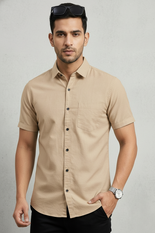 Men Casual Fawn Short Sleeve Shirt - Cotton Comfort 261049774