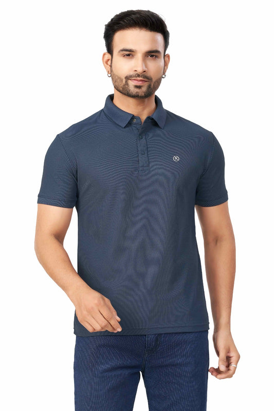 Blue Plain Collar T-Shirt | Half Sleeve Sinker Fabric | Casual & Sports Wear