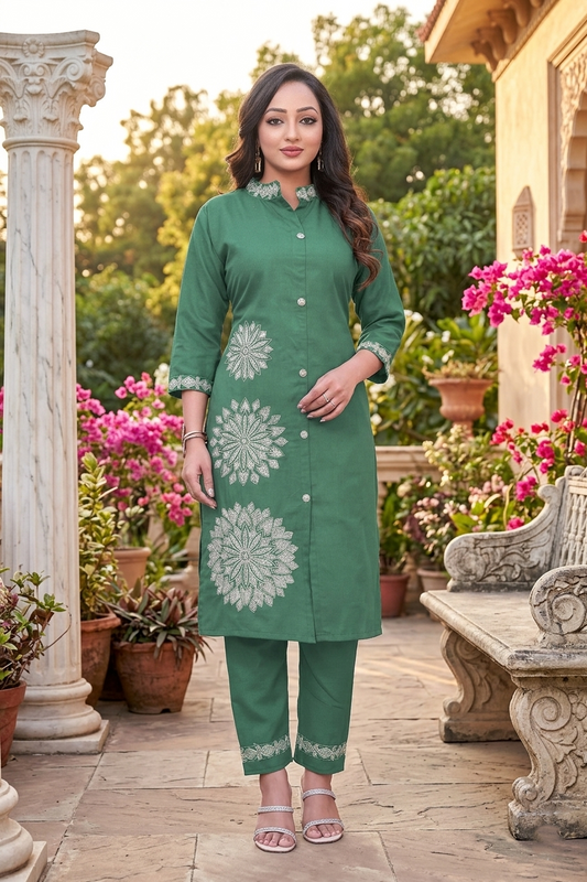 Pista Floral Embroidery Work Cord Set for Women 1057