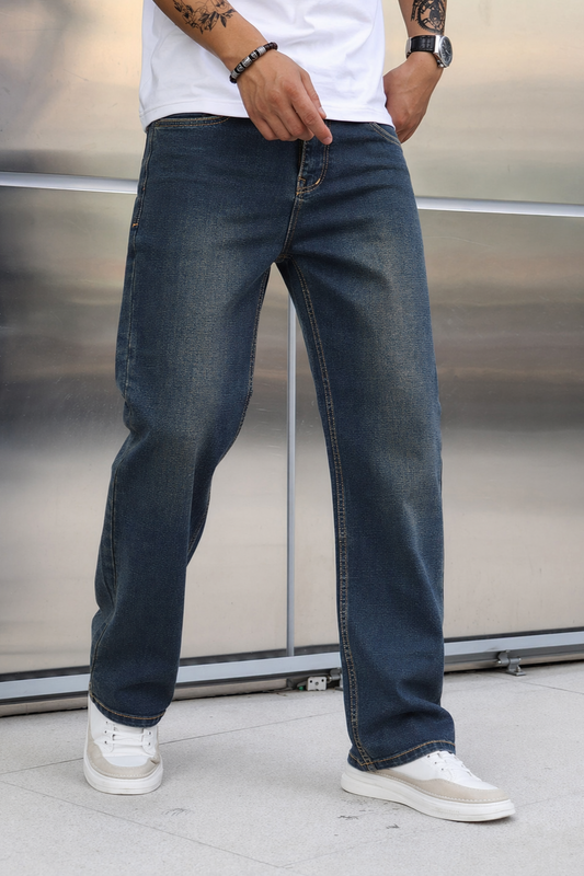 Blue Straight Fit Jeans for Men | Classic Fit Casual Denim Baggy