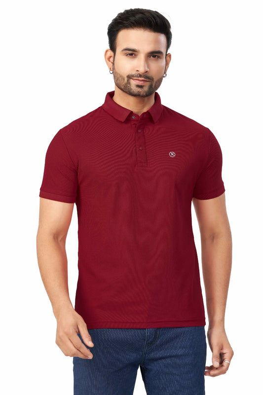 Maroon Plain Collar T-Shirt | Half Sleeve Sinker Fabric | Casual & Sports Wear