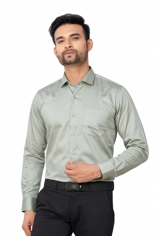 Men Sage Green Satin-Finish Formal Shirt - Premium Regular Fit | Atlance-FRM