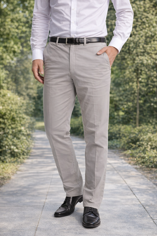 Men Plain Grey Chinos | Slim & Regular Fit Pants