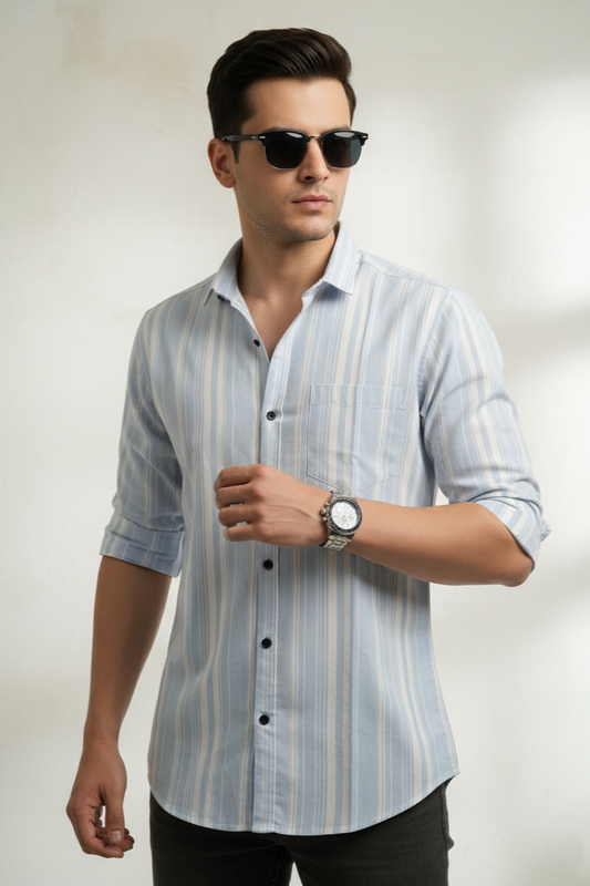 Men Skyblue Casual Shirt | Cotton Striped Styles-251091853