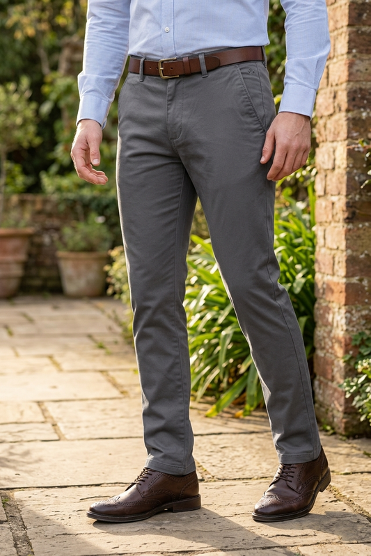 Men Plain Dark Grey Chinos | Slim & Regular Fit Pants