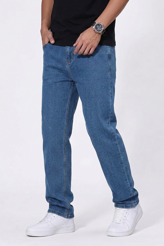 Men Straight Fit Light Blue Jeans - Casual Denim Pants Baggy