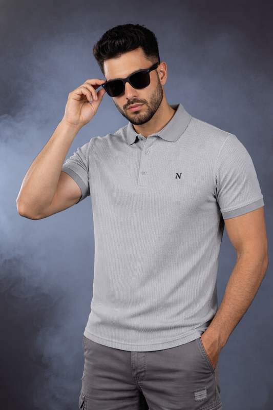 Men Light Grey Striped Polo T-Shirt | Modern Casual Style 261023952