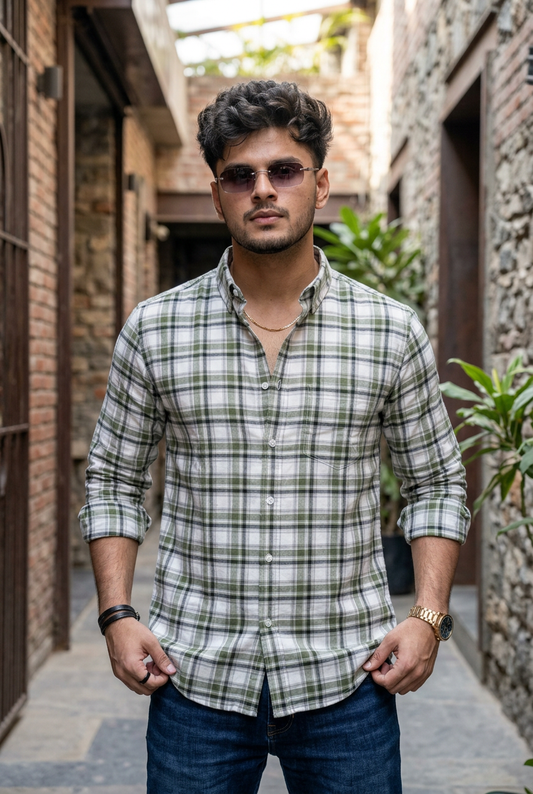Men Olive Casual Shirt – Checkered Daily Wear OXFCH