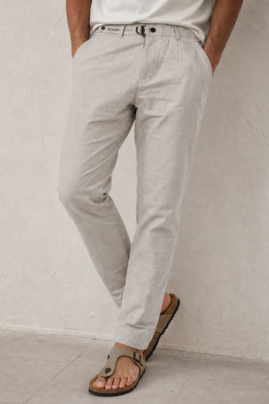Men Narrow Fit Linen Pants – Light Grey Comfortable Casual Pants
