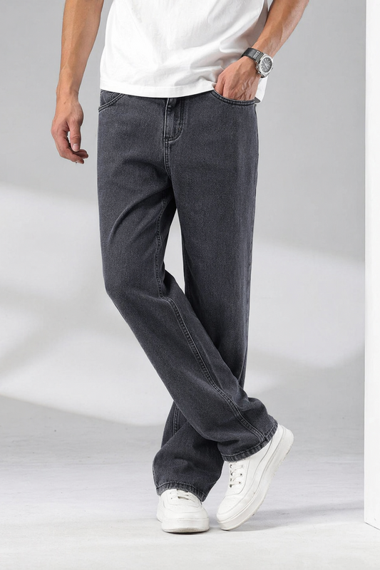 Men Straight Fit Jeans - Carbon Grey Wash Baggy