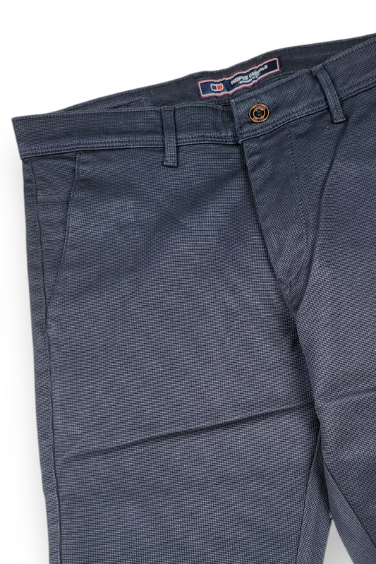 Men Navy Blue Narrow Fit Structured Pants-TEM