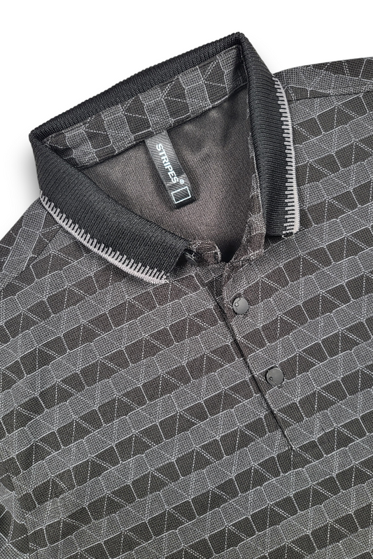 Stylish Black Pattern Polo T-Shirt for Men | Modern Street Look