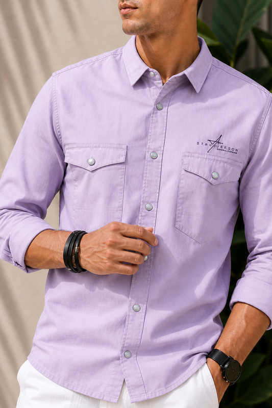 Men Plain Cotton Lavender Full Sleeve Shirt | Casual Button Down Shirt with Pockets SC-1972