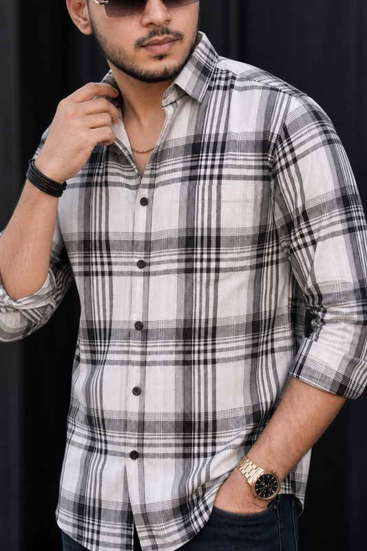 Men Premium Quality Black & White Checks Shirt