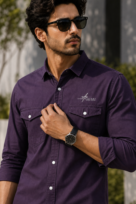 Men Plain Cotton Purple Full Sleeve Shirt | Casual Button Down Shirt with Pockets SC-1972