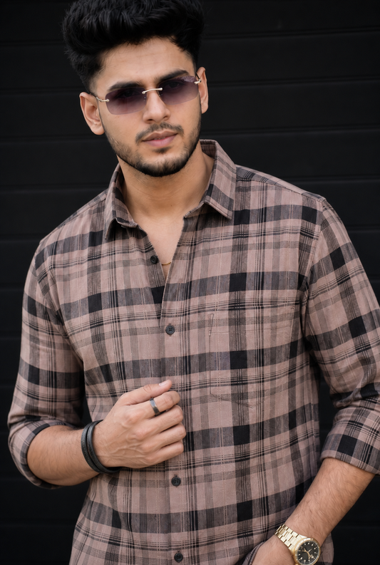Men Premium Onion & Black Checkered Casual Shirt