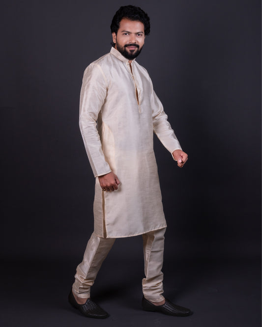 men's fawn color kurta set - traditional ethnic wear