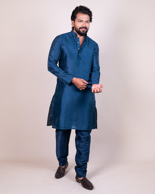 men's blue color plain kurta set - traditional ethnic wear