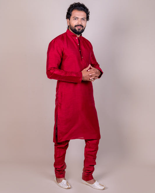 men's maroon color kurta set - traditional ethnic wear