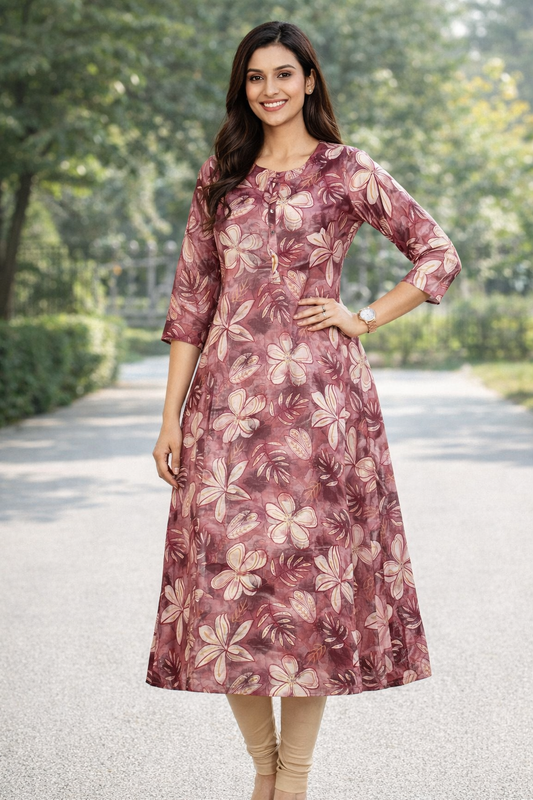 Women Onion Floral Kurti | Elegant Printed Kurti 261006379