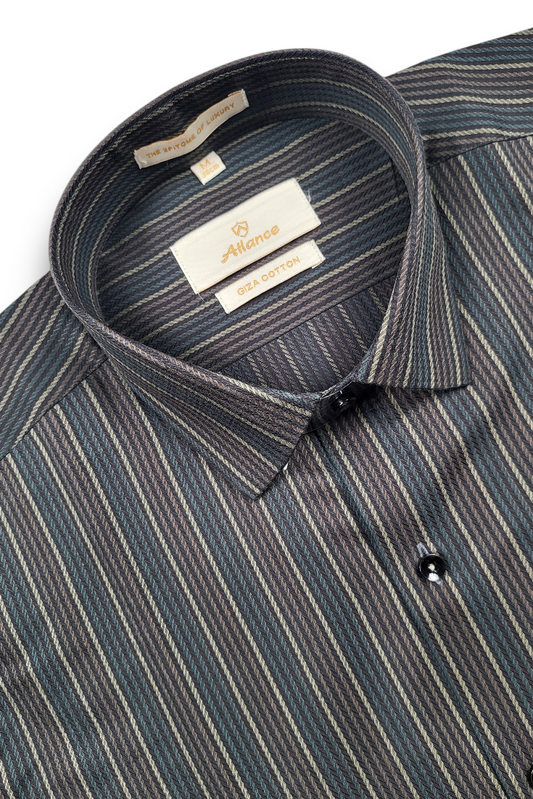 Atlance| Men Olive Vertical Striped Formal Shirt-FRM